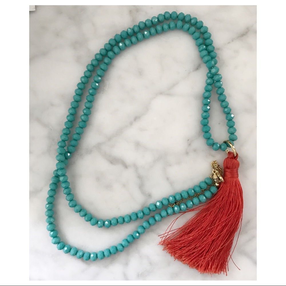 REBECCA MINKOFF Mala Style Beaded Tassel Necklace